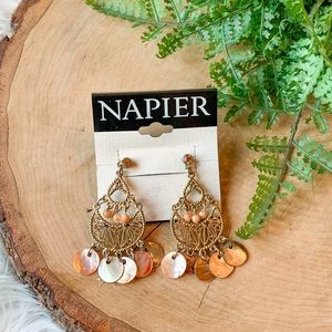 VTG Gold Napier Chandelier Shell BOHO Earrings